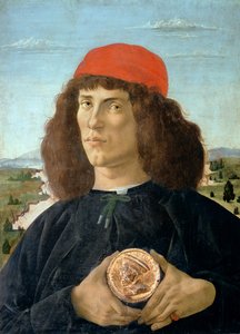 Retrato, de, um, homem jovem, segurando, um, medalhão, de, Cosimo, i, &39;Medici, (&39; The, Elder &39;), (1389-1463), (tempera, ligado, panel)